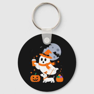 Cute Ghost With Pumpkin Dog For Halloween Fun Key Ring
