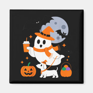 Cute Ghost With Pumpkin Dog For Halloween Fun Magnet