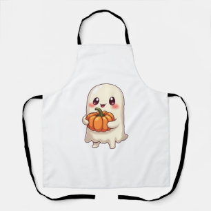 Cute Ghost with Pumpkin � Funny Halloween Apron