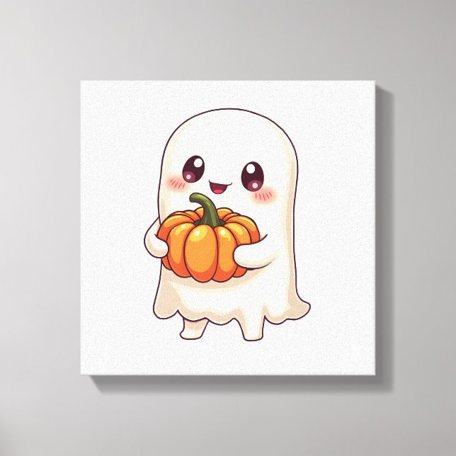 Cute Ghost with Pumpkin � Funny Halloween Canvas Print (Front)