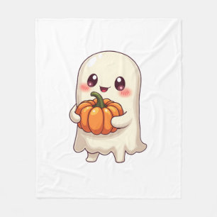 Cute Ghost with Pumpkin � Funny Halloween Fleece Blanket