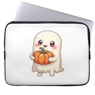 Cute Ghost with Pumpkin – Funny Halloween Laptop Sleeve