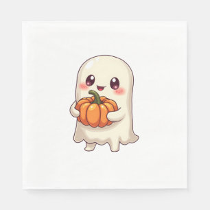 Cute Ghost with Pumpkin – Funny Halloween Napkin