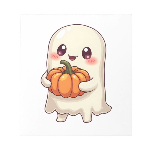 Cute Ghost with Pumpkin � Funny Halloween Notepad (Front)