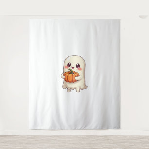Cute Ghost with Pumpkin – Funny Halloween Tapestry