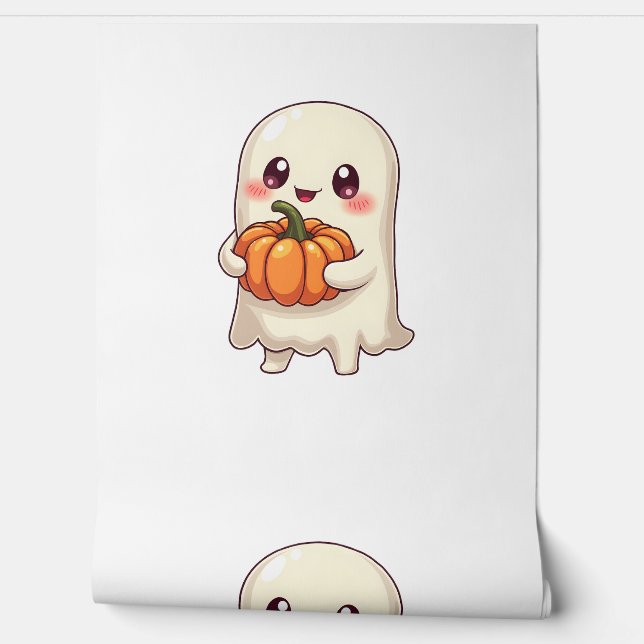 Cute Ghost with Pumpkin – Funny Halloween Wallpaper (Unrolling)