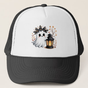 Cute Ghost with Pumpkin Lantern Trucker Hat