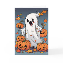 Cute Ghost with Pumpkins Halloween