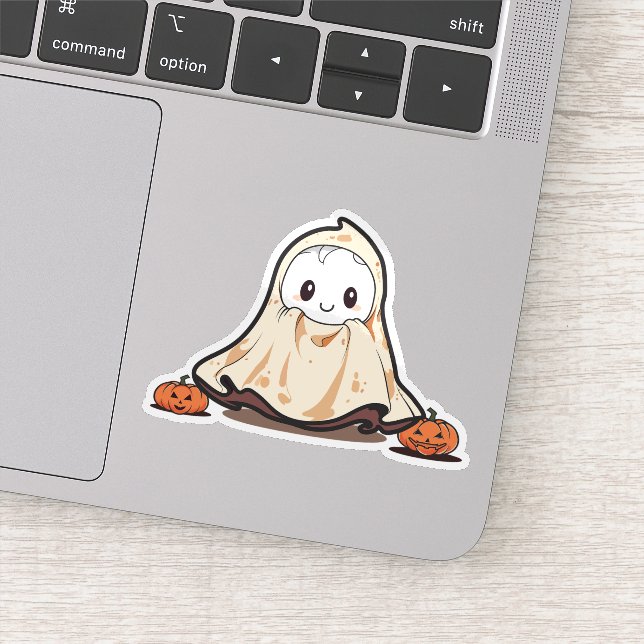 Cute ghost with pumpkins sticker (Detail)
