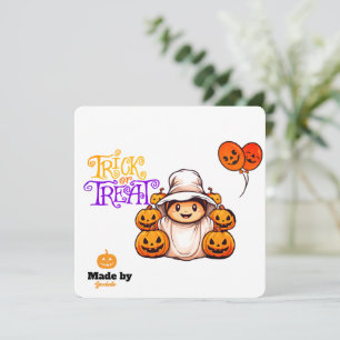 Cute Ghost with Pumpkins Trick or Treat Halloween  Invitation