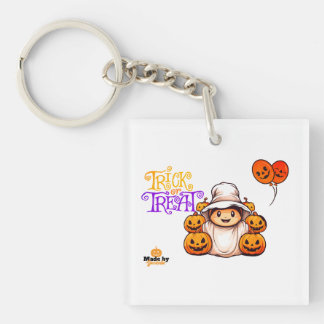 Cute Ghost with Pumpkins Trick or Treat Halloween  Key Ring