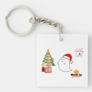 Cute Ghost with Santa Hat & Christmas Tree – Adora Key Ring