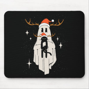 Cute Ghost With Santa Hat Holding Black Cat - Kids Mouse Mat