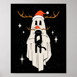 Cute Ghost With Santa Hat Holding Black Cat - Kids Poster
