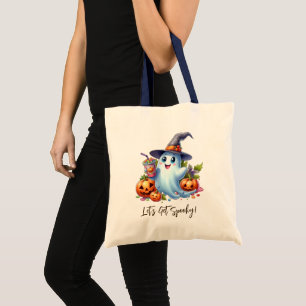 Cute Ghost with spooky drinks, Halloween Tote Bag