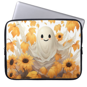 Cute Ghost with Sunflowers Laptop Bag