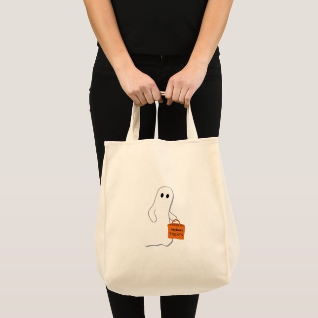 Cute Ghost with Treat Bag Personalised Bag (Front (Product))
