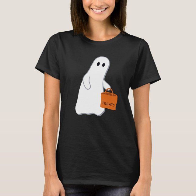 Cute Ghost with Treat Bag T-shirt (Front)