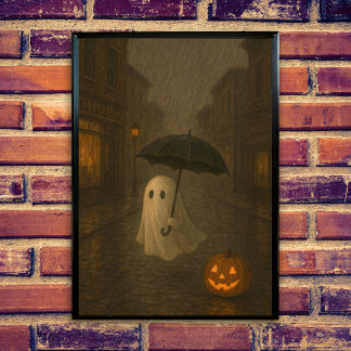 Cute Ghost with Umbrella | Halloween Dark Academia Poster