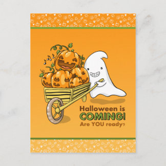 Cute ghost with wheelbarrow postcard