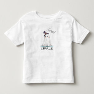Cute Ghost with Witch Hat Halloween Personalised Toddler T-Shirt