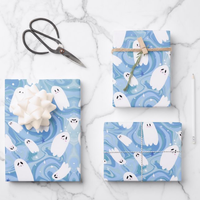 CUTE GHOST  WRAPPING PAPER SHEET (Front)