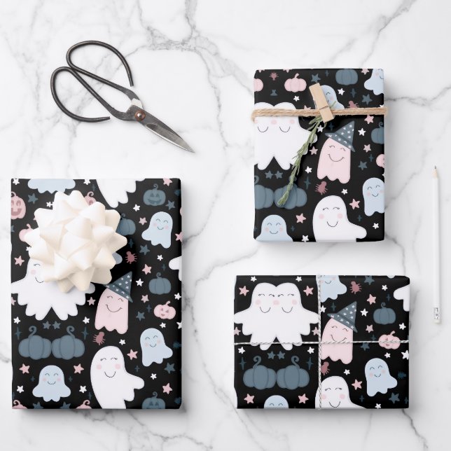 CUTE GHOST  WRAPPING PAPER SHEET (Front)