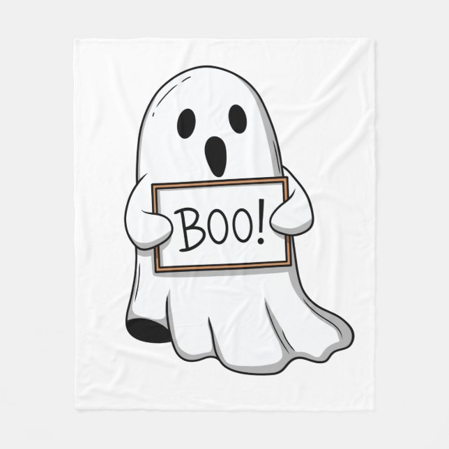 Cute Ghostly BOO Fun Fleece Blanket (Front)