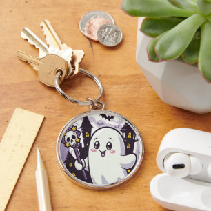 Cute Ghostly Poster with a Playful Twist Key Ring