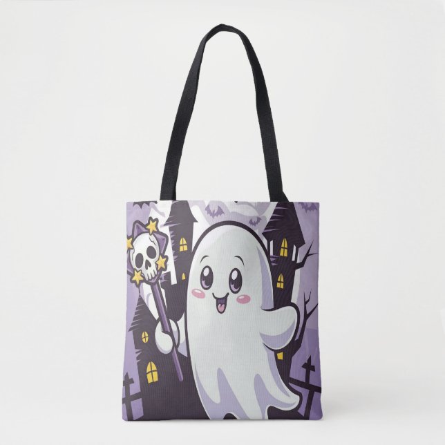 Cute Ghostly Poster with a Playful Twist Tote Bag (Front)