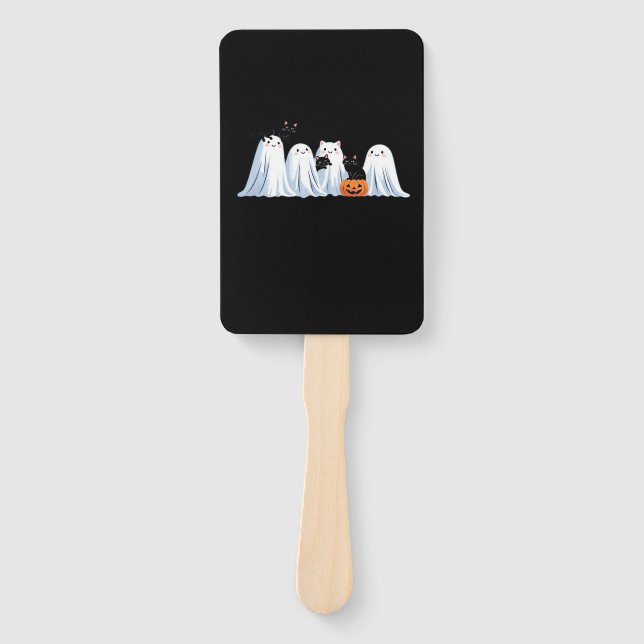 Cute Ghosts and Black Cats Halloween � Spooky Seas Hand Fan (Front)