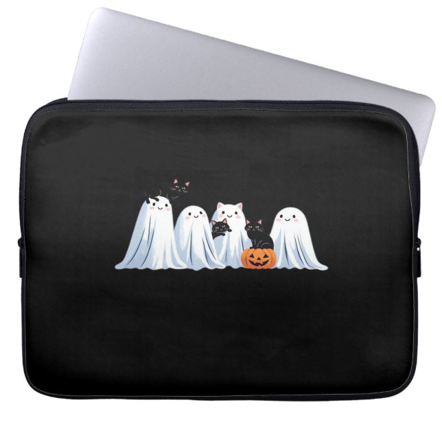Cute Ghosts and Black Cats Halloween – Spooky Seas Laptop Sleeve (Front)