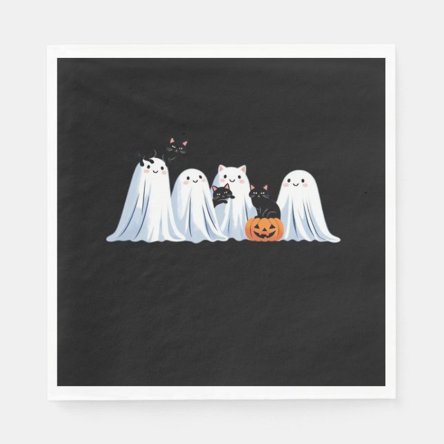 Cute Ghosts and Black Cats Halloween – Spooky Seas Napkin (Front)