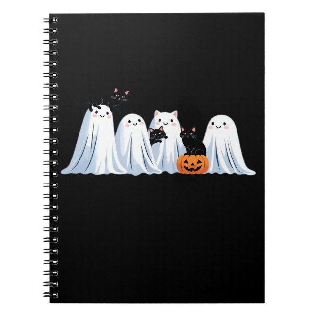 Cute Ghosts and Black Cats Halloween � Spooky Seas Notebook (Front)