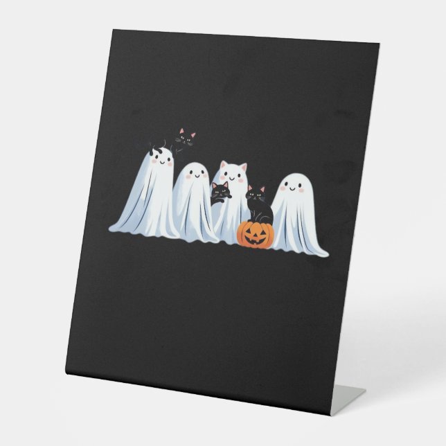 Cute Ghosts and Black Cats Halloween � Spooky Seas Pedestal Sign (Front)