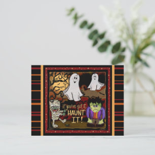 Cute Ghosts and Monsters Spooky Halloween Postcard