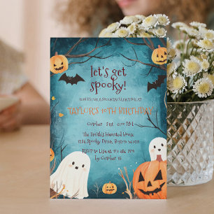 Cute Ghosts and Pumpkins Halloween Birthday Party  Invitation