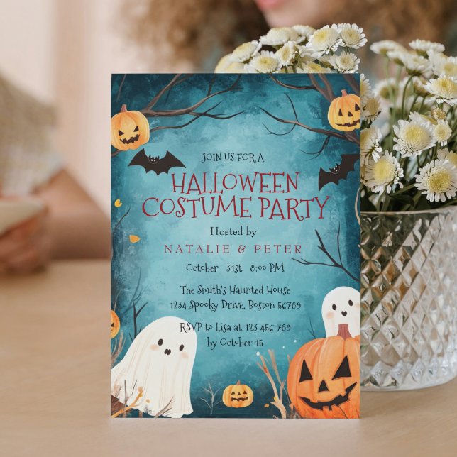 Cute Ghosts and Pumpkins Halloween Costume Party  Invitation (Creator Uploaded)
