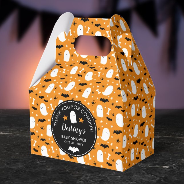 Cute Ghosts Bats Orange Baby Shower Thank You Favour Box (Creator Uploaded)