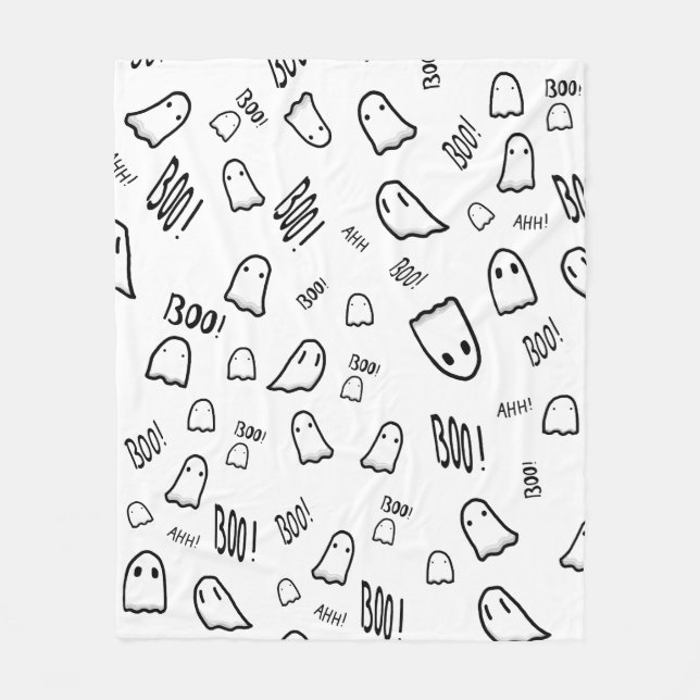 Cute Ghosts Black and White Fleece Blanket (Front)