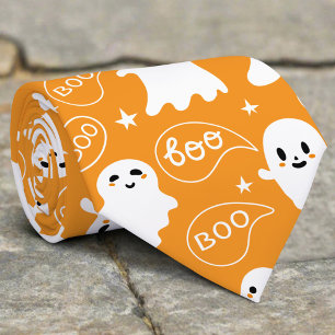 Cute Ghosts Boo Orange Halloween Tie
