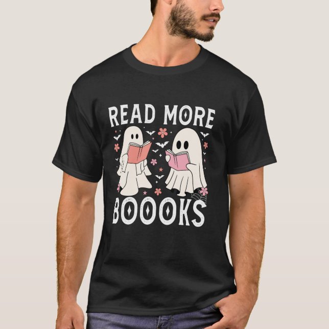 Cute Ghosts Books Read More Boooks Funny Teacher H T-Shirt (Front)