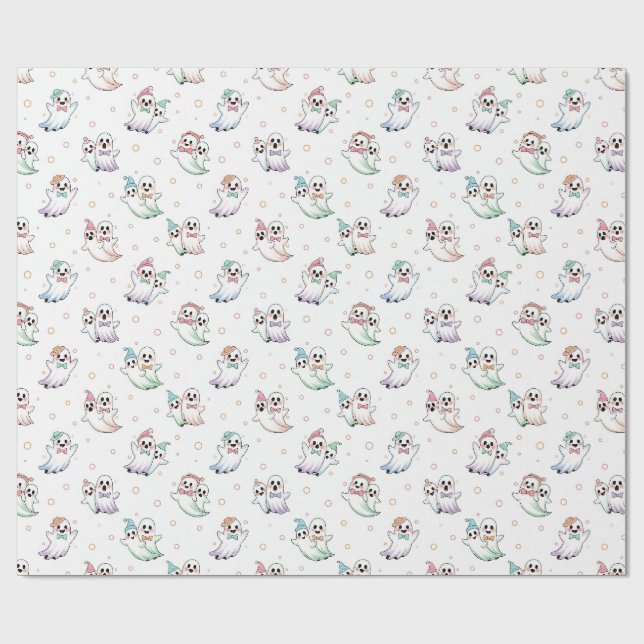 Cute Ghosts Bow Tie Hats Halloween Wrapping Paper (Flat)