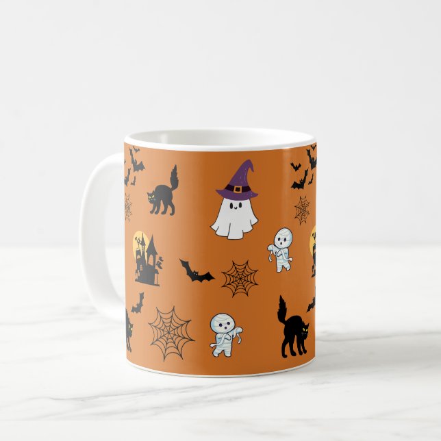 Cute Ghosts Cats Bats Halloween Coffee Mug (Front Left)