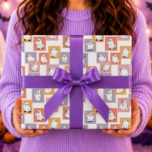 Cute Ghosts Colourful Blocks Halloween Wrapping Paper