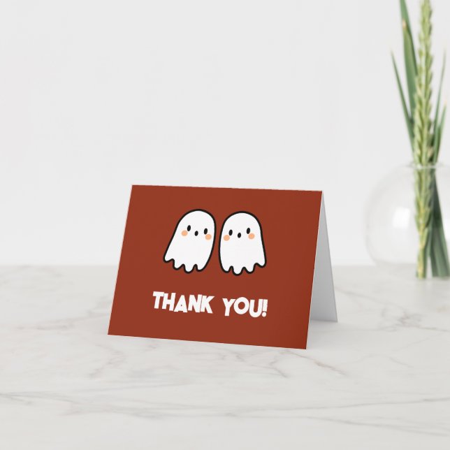 Cute Ghosts Double Trouble Twins Baby Shower Thank You Card (Front)