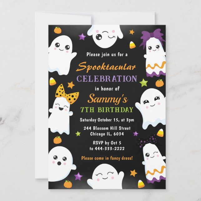 Cute Ghosts Halloween Birthday Party Invitation (Front)