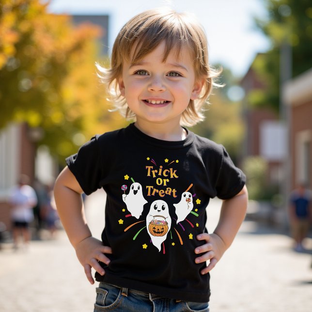 Cute Ghosts Halloween Cartoon Trick or Treat Kids T-Shirt (Creator Uploaded)