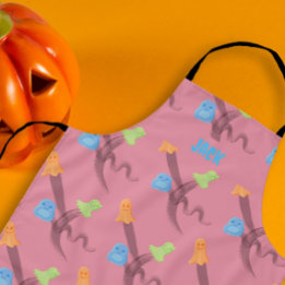 Cute ghosts Halloween design, pink customisable Apron