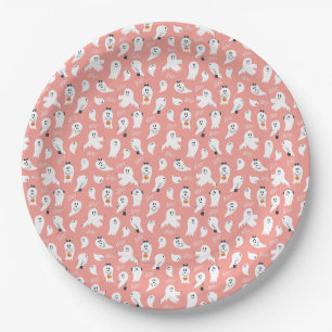 Cute ghosts Halloween Elegant Pink White Paper Plate